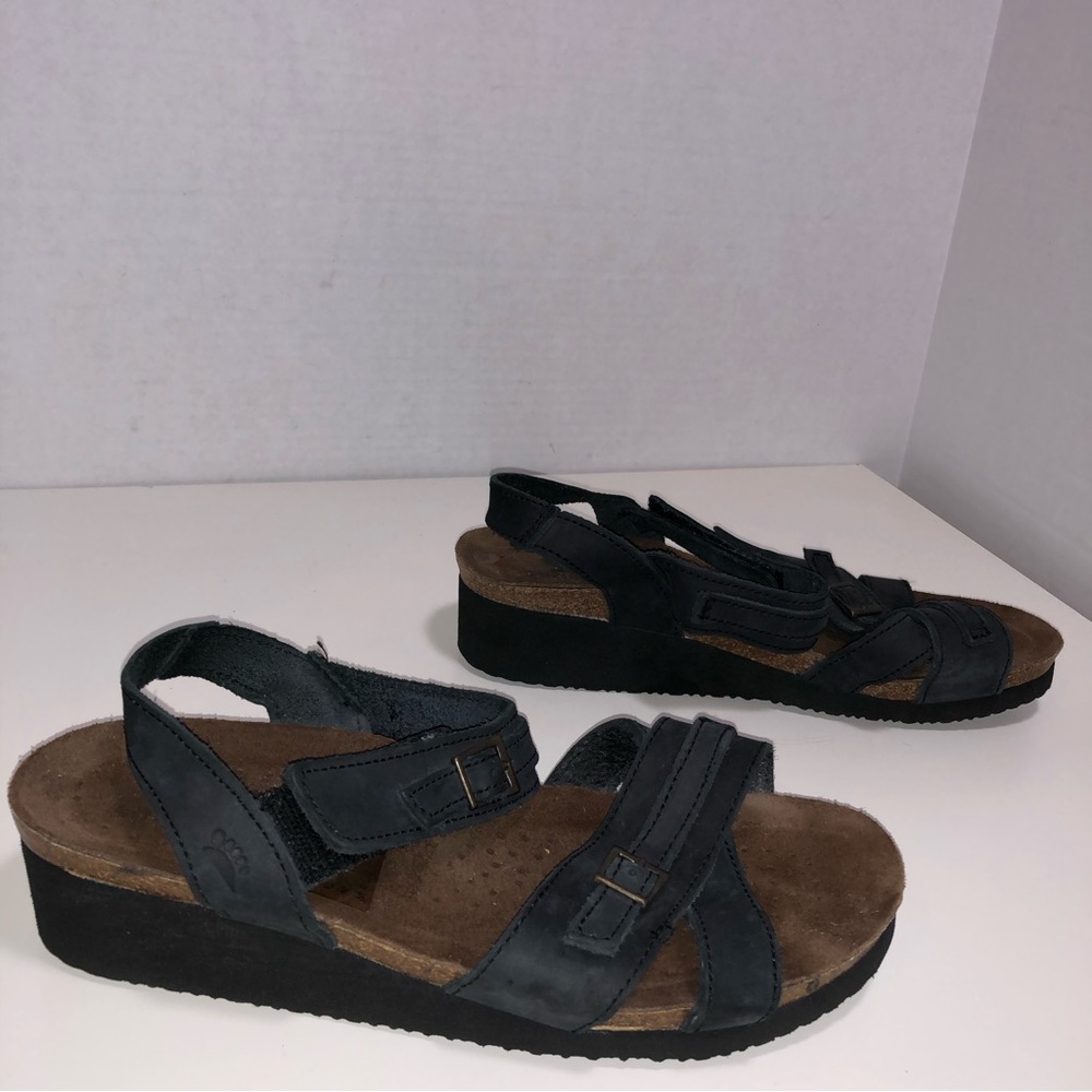Spring Step Leather Open Toe Slingback Wedge Heel Sandal